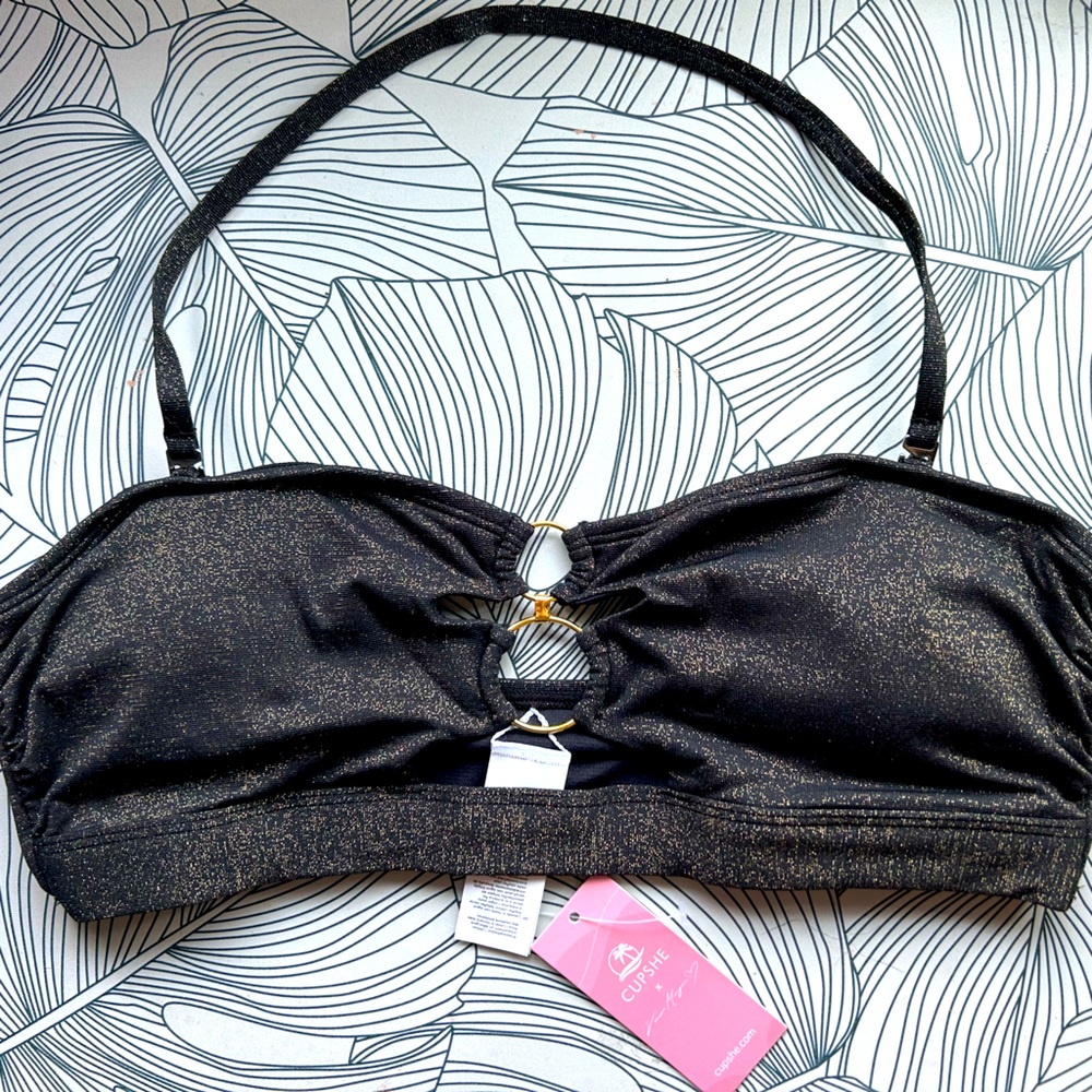 CUPSHE X Vanessa Sparkling Lurex O-Ring Bandeau bikini top